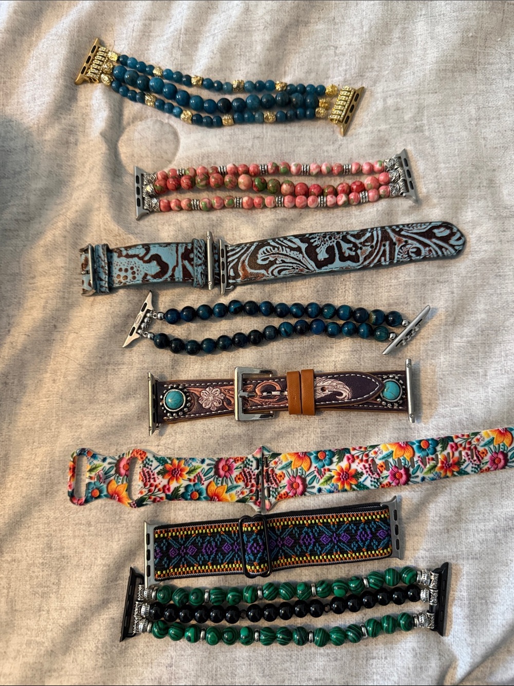 Assorted Beaded & Fabric Apple Watch Bands - Turquoise, Coral, Floral - Picture 2 of 2
